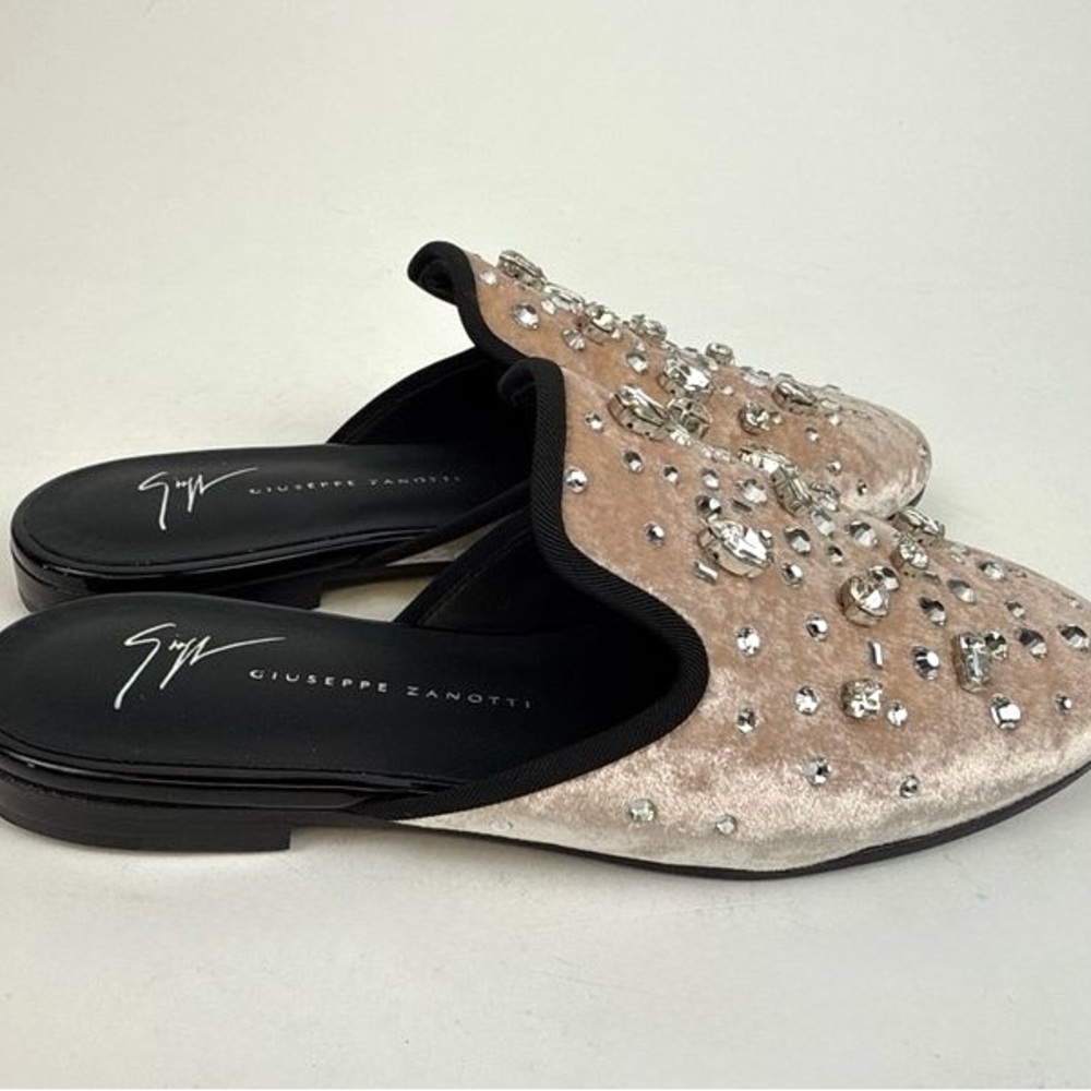Giuseppe Zanotti Jeweled Velvet Mules in Pink Size 35 (US 5) with Box & Dust Bag